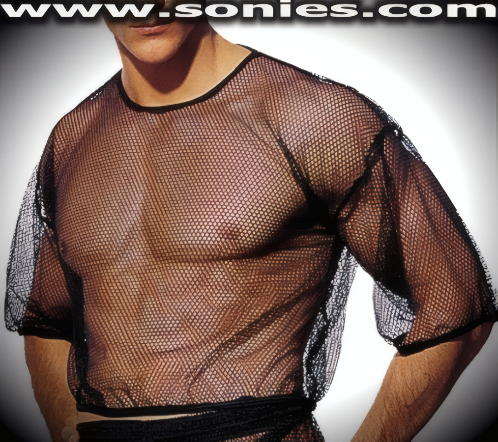 Men's Zeus Audacious All Over Sheer Fishnet Shimmel Dance Wear Tee (Lycra/Nylon).   Style: 101-011