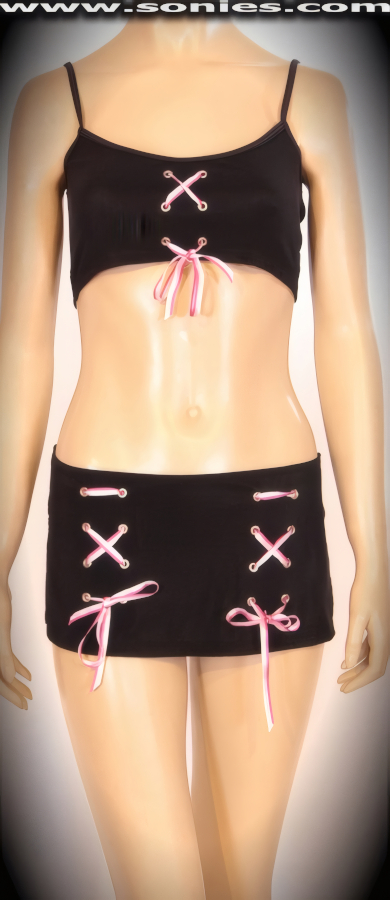 Set His Temperature a Boiling in Our Sinfully Sexy Curve Hugging and Figure Slenderizing Ottoman Fabric Two Piece Set. Scoop Neckline Silky Sensing Crop Top with O-Ring Connect Shoulder Straps, Cleavage Metal Eyelets with Bi-Directional Lace-Up Detailing. Complementing Pull-On Mini Skirt with Hip High Side Slits and Bi-Directional Lace-Up Front Sides.   Style: 1144-2089TUS