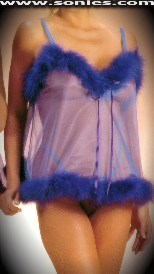 Go for all-out decadence in this body-conscious C�lia marabou with satiny soft sheer mesh two piece set. You'll cause a commotion wearing this extraordinary crafted babydoll that is lavished with soft marabou edging, adjustable satin spaghetti shoulder straps to ensure a great fit, marabou hem, plus satin rosette bow cleavage appliqu�. Includes a matching sheer G-String panty with lace edging and marabou detailing front to complete this gorgeous vesture (100% Nylon, exclusive of trim. Hand wash cold and drip dry. Do not bleach). May be worn with stiletto heel shoes to create a phenomenal look. This style is perfect for bedroom performance, life style events, monthly play parties, fetish events, adult alternative lifestyle gatherings, bachelor parties and gentleman's clubs.   Style: 1578