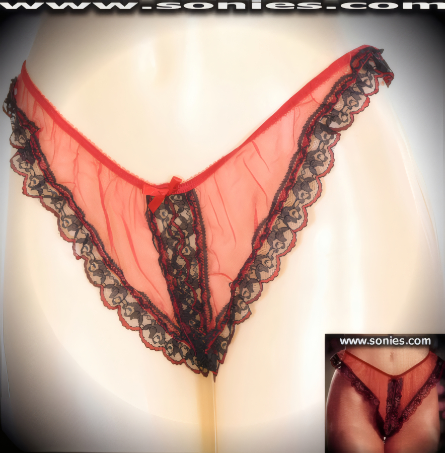 Be a sleek sex kitten in this magnificently crafted Kangchen scoop front sheer crotchless panties with high cut leg. Features a silky soft fine sheer mesh fabric to trace your bodies contour, elasticized waistband to ensure a great fit, and is adorned with wispy scallop two tone floral lace edging, plus a satin bow accent appliqu� finally. The low-rise design makes the torso look longer for an incredibly seductive silhouette (100% Nylon. Wash delicate and hang dry).   Style: 289Z-AUWS