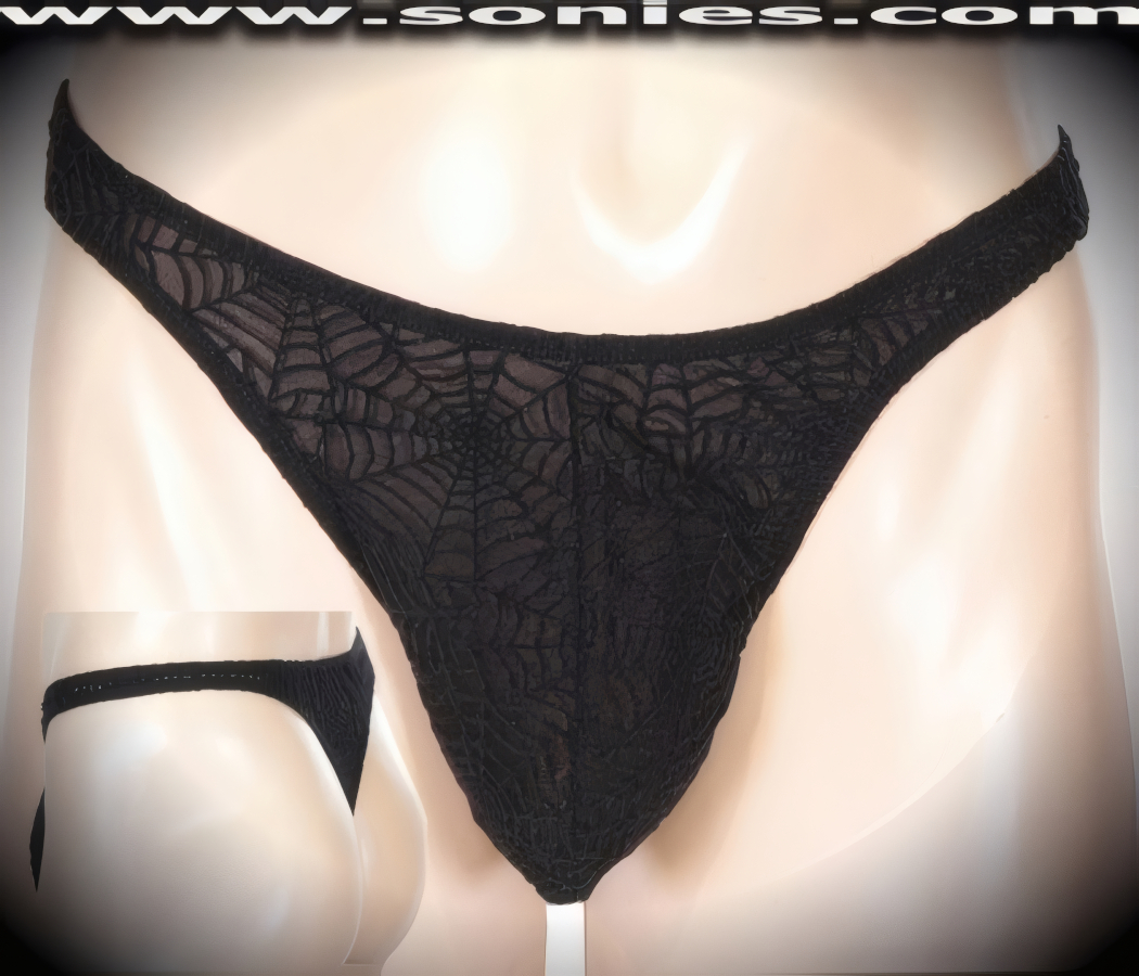 Men's Wickedly Translucent Stretch Wild Web Site Lycra Dance Wear Thong with Unlined Contoured Front Pouch to provide support and room for your package. This is a thong that contours and conforms to every bulge and curve. It provides Full Exposure to Captivate Your Audiences attention (15% Lycra, 85% Nylon).   Style: 444-54C