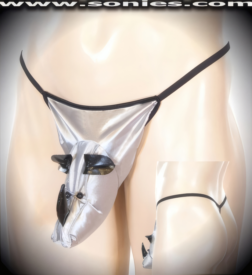 Men's Outstanding Pha�thon Charging Rhino Unlined Pouch Dance Wear. Soft Fiber Filled Body with Glazing Eyes, Ears and Treacherous Horn Detail Finish. Elasticized Waistband and G-String Back Finally.   Style: 68RH