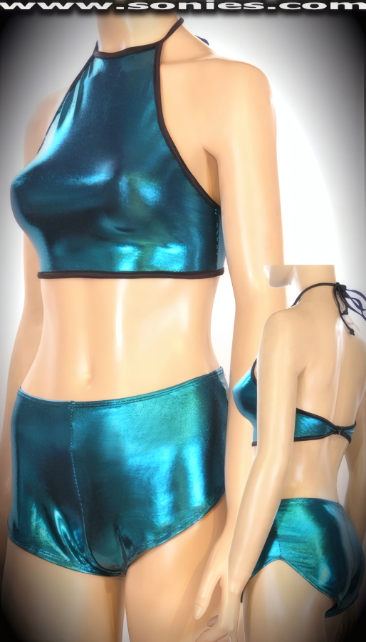 Cotopaxi shimmer hologram Lycra top & hot pants set