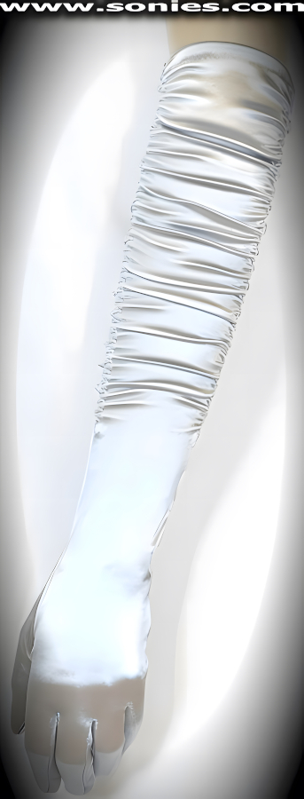 You can't be trusted in these Abeona shiny and luxurious over-the-elbow length satin Lycra gloves with side stitching for that added gather look (15% Lycra, 85% Nylon). It pairs beautifully with any number of vestures. This style is perfect for formal, bridal, prom, d�butante, Opera Ball, plus for professional entertainers such as can-can dancers and burlesque performers (particularly to perform a gown-and-glove dance).   Style: AC-GLOVE3