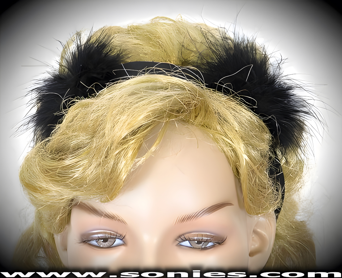 Extremely Funky in this Soft Marabou Ears Head Band, Great for use on any hair length and can be worn for costuming with a cat outfit.    Style: M-HEADBAND