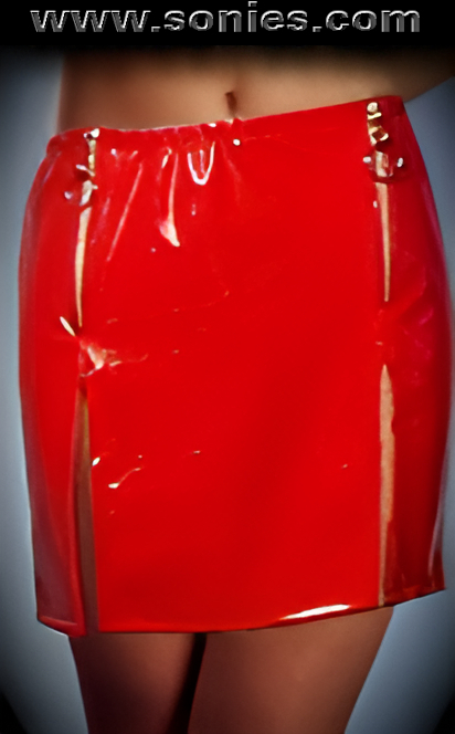 Simply Sensational and Fabulously Fitting Patent Leather Mini Skirt with Elasticized Waist, Aluminum Metal Zipper Sides plus Metal O-Ring Puller Finally for Added Peek-A-Boo Teasing Effect and Very Sexy Front Hem Slits Detail Finish.   STYLE: SC-13C