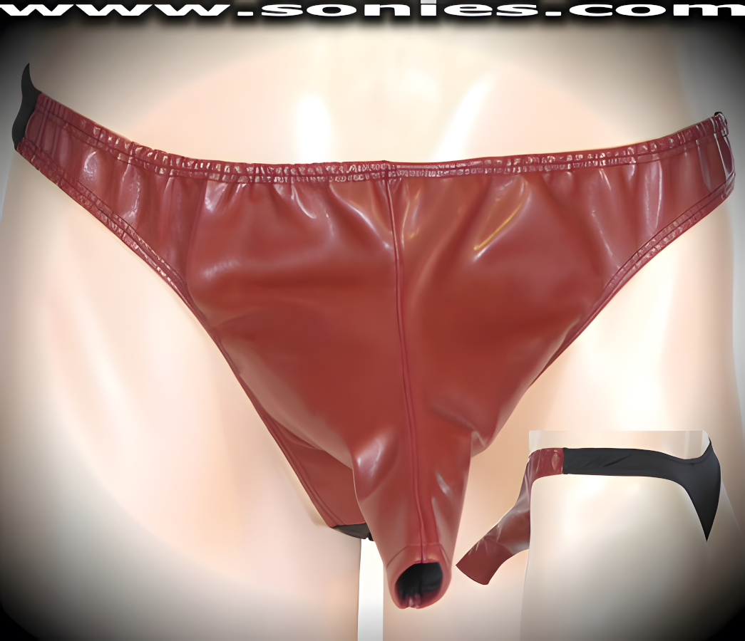 Men's K2 Patent Leather Freedom Extender Dance Wear Thong. Exquisitely designed with Front Shaft Opening plus Black Stretch Lycra Back to Provide just the right amount of stretch for a Comfortable Body-Hugging and Supportive Fit. Remarkable and sexy-looking for all those special occasions.   Style: SHR-550H