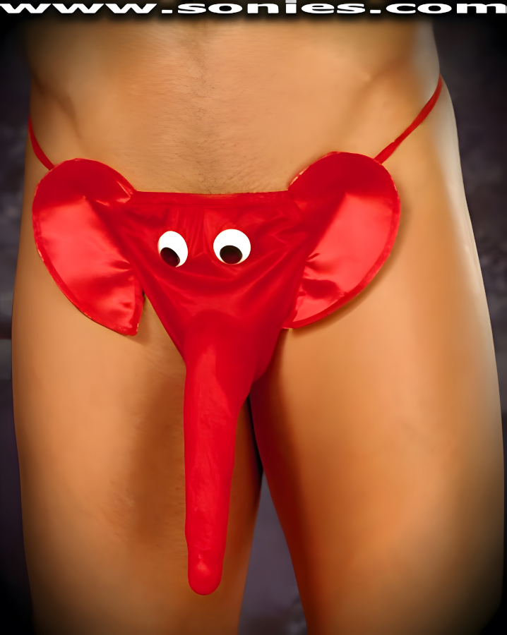 Men's Elephant Posing Dance Wear Pouch with Elasticized Waistband and G-String Back Detail Finish. Soft Fiber Fill Stuffing at Trunk Tip Finally (Lycra/Nylon).   Style: SW20001