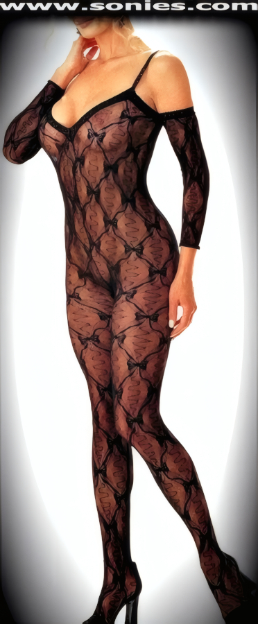 Lace gets flirtatious in this magnificently sexy, stretch sheer Irene lace bodystocking with attached � length sleeves detail finish. Crafted with soft elasticized spaghetti shoulder straps to ensure a great fit, plus a convenience open crotch that leaves you uncovered and free. Made from durable, run-resistant nylon (100% Nylon, exclusive of trim. Hand wash cold and drip dry. Do not bleach). This versatile bodystocking adores tracing the shape of your body and can be worn under most outfits, skirts, dresses, shorts, trousers and looks fabulous with stilettos and gloves.