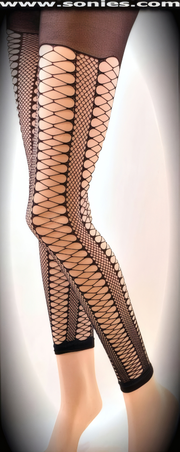 Seductive Style with Maximum Sex Appeal in Our Flaring Netted Pomona Stretch Lycra Footless Pantyhose with Single Seam Detail Finish. All-day fit, all-day comfort, all-day perfection. Silky soft yarn lets skin breathe so legs feel fabulous. New high-tech yarn is sheer yet durable. Innovative finish for exceptional breath ability (22% Lycra, 78% Nylon).   Style: 2032B