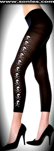 You're sure to make his pulse race or stop in this captivating Baker skulls and crossbones imprint opaque pull-on Capri. Crafted with single seam and elasticized waistband detail finish (100% Nylon, exclusive of findings. Hand wash cold and drip dry. Do not bleach). Adds a fresh new look to your wardrobe. Conforms to your curves for a sleek comfortable fit. This style is suitable for Eveningwear, Daywear, Special Occasions and Club Wear.   Style: 35658