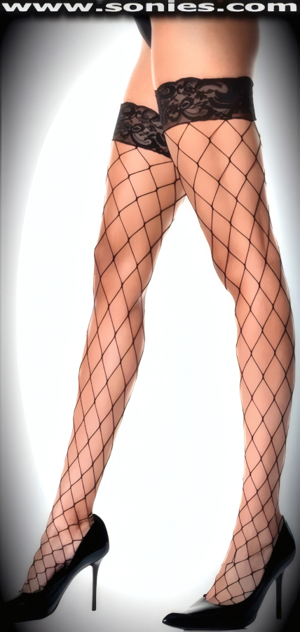 Excitingly transparent and designed for the sophisticated, naughty corporate bigwig. These sexy cutting-edge Oreithuia stretch lycra fence net stockings with 3-inch elasticized scallop floral lace top band detail finish, is sure to Jaw Drop all those Men around the boardroom meeting table and fulfill your latest sexual fantasy. Can Be Worn in Conjunction with Your Favorite Garter Belt (12% Lycra, 88% Nylon). This style is suitable for evening wear, day wear, special occasions and club wear.   Style: 4925KS