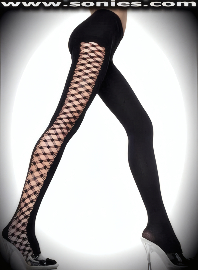 Sophisticated seduction that will have him begging for more when You Step Out Wearing these Sexy Opaque Stretch Lycra Pantyhose with Dramatically Translucent Turbulent Multi Stretch Diamond Net Sides Detail Finish. Single Seam Design and Sandal Foot Finally. Stretch knit conforms to your curves for a sleek comfortable fit (12% Spandex, 88% Nylon exclusive of trim. Hand wash cold and drip dry. Do not bleach).   Style: 5811KS