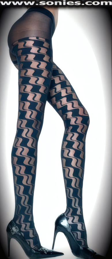 Over-the-top indulgence in these shamefully dazzling Peres zig-zag sheer and opaque stretch Lycra pantyhose. Single seam with sandal foot finally. Elasticized waistband can be positioned low or high on the hips. Adds a fresh new look to your wardrobe. Conforms to your curves for a sleek comfortable fit. This style is suitable for Eveningwear, Daywear, Special Occasions and Club Wear (12% Spandex, 88% Nylon, exclusive of findings. Hand wash cold and drip dry. Do not bleach).   Style: 7160