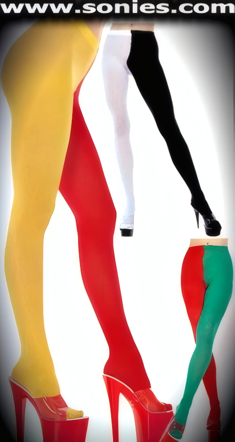 Get into a playful mood in these marvelous Aleta two-tone jester stretch nylon opaque tights with single seam and sandal foot detail finish. These tights are designed without a reinforced panty and no lined gusset, which makes this garment more comfy. Elasticized waistband can be positioned low or high on the hips (100% Nylon, exclusive of trim. Hand wash cold and drip dry. Do not bleach). Adds a fresh new look to your wardrobe. Conforms to your curves for a sleek comfortable fit. This style is suitable for Eveningwear, Daywear, Special Occasions, Club Wear, Masquerade Costume, Halloween Costume, Mardi Gras Costume, or Clown Costume.   Style: 748