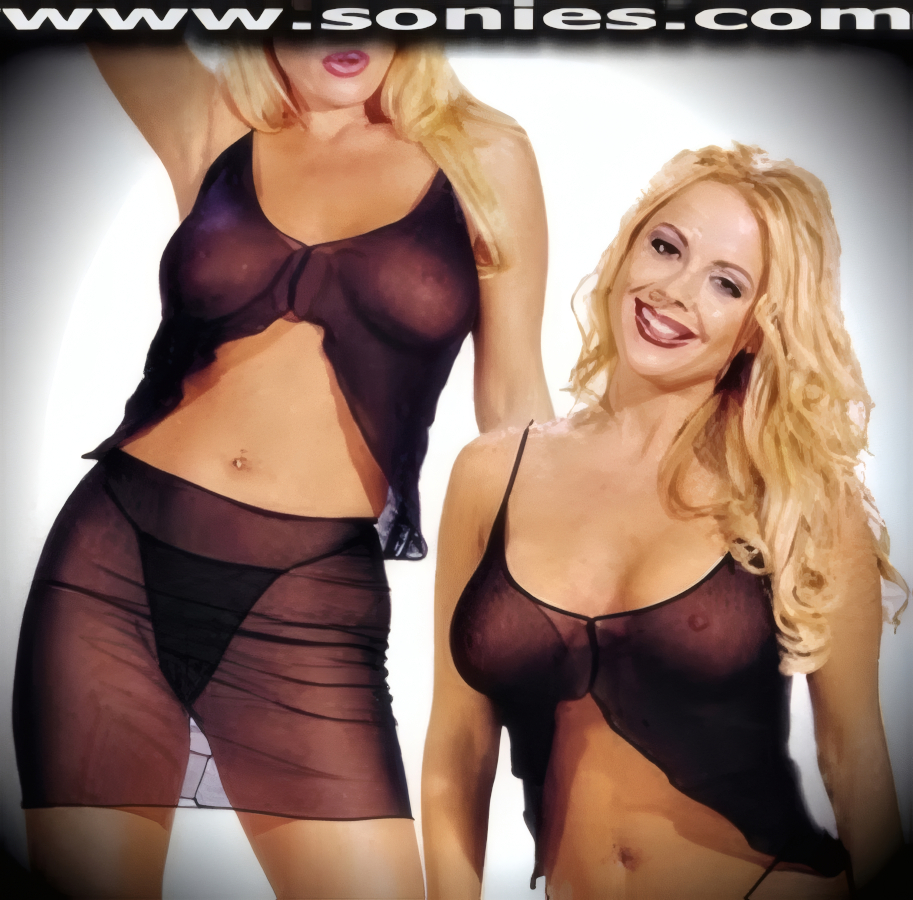 Attention-Getting in Our Ladies Two Piece Sheer Soft Stretch Mesh Set. Veil Sheer Crop Top with Soft Elasticized Spaghetti Shoulder Straps and Low Plunge Neckline Detail Finish. Complementing Pull-On Mini Skirt with Smooth Elasticized Waistband (100% Nylon).   Style: 9020W83S1