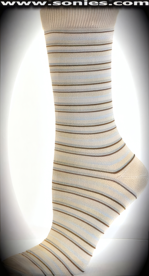 Sophisticated Miss Fancy Free Lycra Dress Socks with Elegant Contrasting Horizontal Stripes Design. Lightweight material designed to stay up on the leg (65% Acrylic, 20% Lycra, 15% Nylon/Reinforced Toe and Heel).    Style: AK-A004