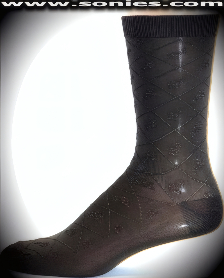 Our SC� Stretches Fine Semi Sheer Fashion Gentlemans Dress Socks with Diamond Strand and Flower Center Design (5% Lycra, 70% Rayon, 25% Nylon/Reinforced Toe and Heel).   Style: AL-AD06M