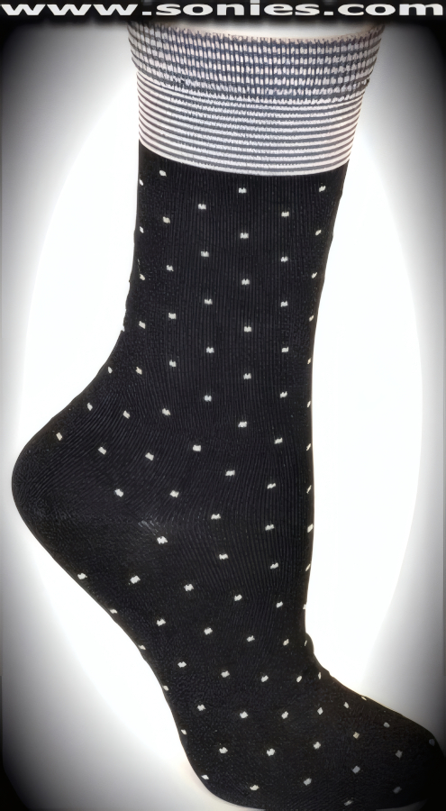 SC� Stretches Fine Semi Sheer Chic Women's Dress Socks with Diorite Strand Design and Horizontal Striped Top Detail Finish (5% Lycra, 70% Rayon, 25% Nylon/Reinforced Toe and Heel).   Style: AL-AD14