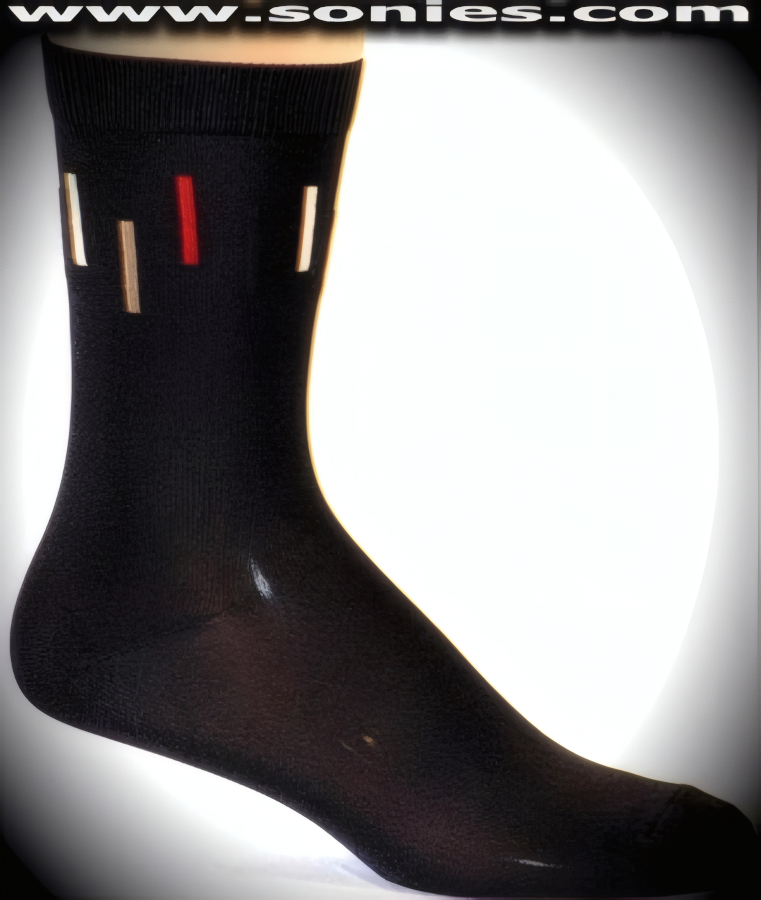Our SC� Stretches Fine Semi Sheer Fashion Gentlemans Dress Socks with Contrasting Colored Vertical Scan Lines Strand Design (5% Lycra, 70% Rayon, 25% Nylon/Reinforced Toe and Heel).   Style: AL-AD23M
