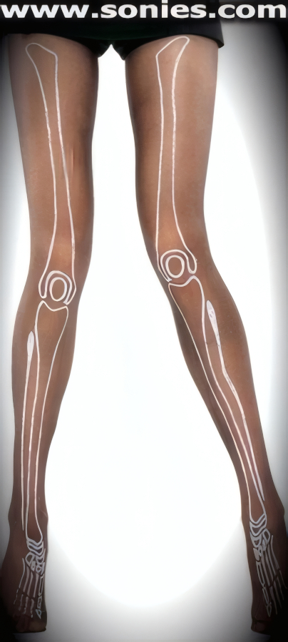 Stracosaurus Fashion Sheer Pantyhose with dramatic Skeleton Leg Bone Print on Front and Back. Single seam with sandal foot finally. Conforms to your curves for a sleek comfortable fit. This style is suitable for Eveningwear, Daywear, Special Occasions, Club Wear, Masquerade Costume, Halloween Costume and Mardi Gras Costume (100% Nylon, exclusive of trim. Hand wash cold and drip dry. Do not bleach).   Style: BONE5000