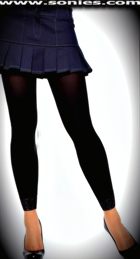 The sophisticated way to attract some attention in these CAMEO designer sleek modern opaque Lycra footless tights with exquisite scallop floral lace ankle cuff. These Lycra footless tights are designed without a reinforced panty and have a cotton lined gusset, which makes this garment more comfy. Fabulous elasticized scallop floral lace waistband can be positioned low or high on the hips. Adds a fresh new look to your wardrobe. Conforms to your curves for a sleek comfortable fit. This style is suitable for evening wear, day wear, special occasions and club wear (13% Lycra Spandex, 87% Nylon).   Style: CAMEO1479