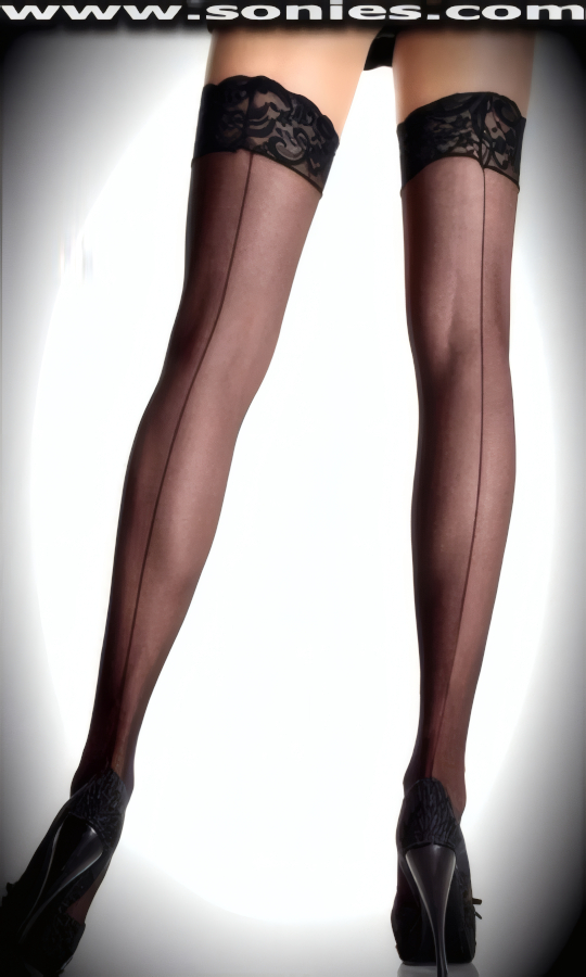 Bring on the night in these seductively sheer plus size Mysia thigh high stockings with stretch lace top band and eye-captivating back seam detail finish. These chic sheer hold-up thigh high stockings are sure to make every woman feel glamorous. They have a 3-inch wide elasticized scallop floral lace top band to ensure a great fit and to keep them up reasonably well (100% Nylon, exclusive of trim. Hand wash cold and drip dry. Do not bleach). Can be worn in conjunction with your favorite garter belt. This style is suitable for evening wear, day wear, special occasions and club wear.   Style: HOQ-1101Q