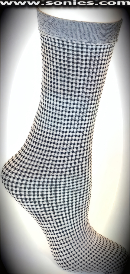 Feel the warm embrace of this sexy yet funky Alondra knee high socks with checker patterned stripes (50% Polyester, 50% Nylon exclusive of trim. Hand wash cold and drip dry. Do not bleach). May be worn with stiletto heel shoes or boots to create a phenomenal look. This style is perfect for stage, life style events, pride week, monthly play parties, fetish events, adult alternative lifestyle gatherings, bachelor parties, club wear, nightclubs, dance clubs and gentleman's clubs.   Style: HOQ-5061