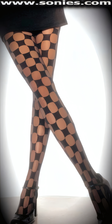 Sexy style with a rebel yell is this simply amazing Moon goddess sheer and opaque checkerboard design tights. Single seam design and reinforced toe finally. These tights are designed without a reinforced panty and no lined gusset, which makes this garment more comfy. Elasticized waistband can be positioned low or high on the hips. Adds a fresh new look to your wardrobe. Conforms to your curves for a sleek comfortable fit. Made from durable, run-resistant nylon (100% Nylon, exclusive of trim. Hand wash cold and drip dry. Do not bleach). This style is perfect for stage, life style events, pride week, monthly play parties, fetish events, adult alternative lifestyle gatherings, bachelor parties, club wear, nightclubs, dance clubs and gentleman's clubs.   Style: HOQ-7123