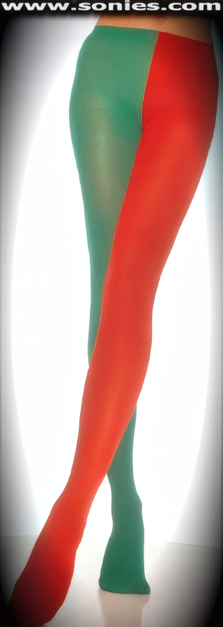 Outrageously sexy in these opaque stretch Lycra two tone plus size Centrosaurus Jester tights with single seam and sandal foot detail finish. These tights are designed without a reinforced panty and no lined gusset, which makes this garment more comfy. Elasticized waistband can be positioned low or high on the hips (20% Spandex, 80% Nylon exclusive of trim. Hand wash cold and drip dry, no bleach). Adds a fresh new look to your wardrobe. Conforms to your curves for a sleek comfortable fit. This style is suitable for Eveningwear, Daywear, Special Occasions, Club Wear, Masquerade Costume, Halloween Costume, Mardi Gras Costume, or Clown Costume.   Style: HOQ-7238Q