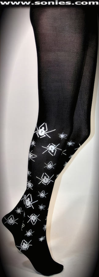 Things will definitely heat up in these Poseidon treacherously sexy opaque tights with eye captivating white multiple spiders imprint, single seam design and sandal foot finally (100% Nylon). These tights are designed without a reinforced panty and no lined gusset, which makes this garment more comfy. Elasticized waistband can be positioned low or high on the hips. Adds a fresh new look to your wardrobe. Conforms to your curves for a sleek comfortable fit. This style is suitable for evening wear, day wear, special occasions and club wear.   Style: HOQ-7728SP
