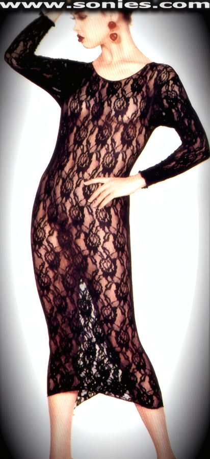 Beautifully engineered and very provocative in this next to naked soft stretch sheer Turion rose lace long dress. Long sleeve gown with scoop neckline and fitted to follow every curve (100% Nylon). May be worn with stiletto heel shoes to create a phenomenal look. This style is perfect for bedroom performance, life style events, monthly play parties, fetish events, adult alternative lifestyle gatherings, bachelor parties and gentleman's clubs.   Style: HOQ-8298