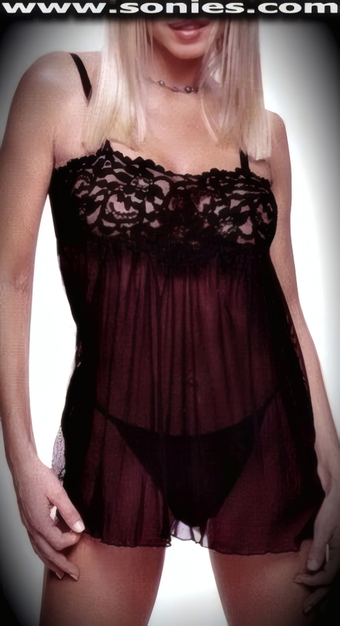 Alegr�a, y diversi�n awaits you in this Sylvia sensuously revealing pucker Spanish floral lace bustline babydoll. Adjustable elasticized satin shoulder straps to ensure a great fit with hook & eye back closure. Complementing sheer G-String back panty included (100% Nylon, exclusive of trim. Hand wash cold and drip dry. Do not bleach). It pairs beautifully with any number of risqu� gloves and stockings. May be worn with stiletto heel shoes to create a phenomenal look. This style is perfect for stage, bedroom performance, life style events, pride week, monthly play parties, fetish events, adult alternative lifestyle gatherings, bachelor parties, club wear, nightclubs, dance clubs and gentleman's clubs.   Style: HOQ-8753