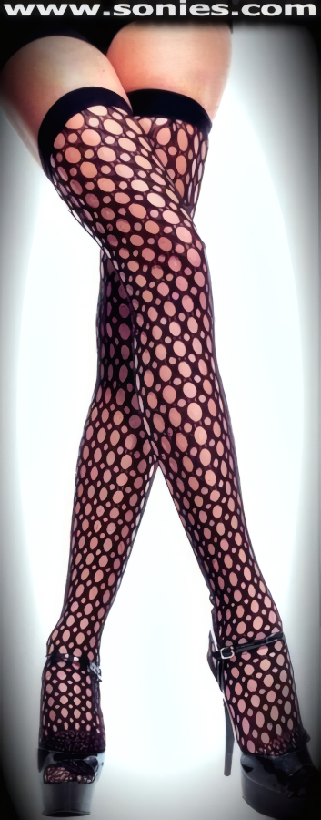 Shake, Rattle and Roll in these fabulous Nile Crochet stretch Lycra Thigh High Stockings. These chic crochet Lycra hold-up thigh high stockings are sure to make every woman feel glamorous. These have an elasticized top band, which keeps them up reasonably well (12% Spandex, 88% Nylon). Can be worn in conjunction with your favorite garter belt. This style is suitable for evening wear, day wear, special occasions and club wear.    Style: HOQ-9070