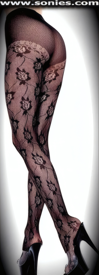 Exquisite Seamless Fancy French Rose Lace Fashion Pantyhose. None visible crotch to waist seam and sandal foot finally. Adds a fresh new look to your wardrobe. Conforms to your curves for a sleek comfortable fit. This style is suitable for Eveningwear, Daywear, Special Occasions and Club Wear (100% Nylon, exclusive of trim. Hand wash cold and drip dry. Do not bleach).    Style: J18