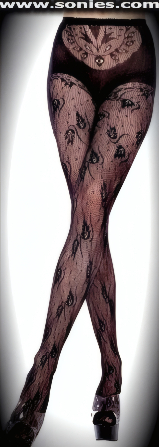 All eyes will be upon you when you appear in this elaborate ladies seamless El Dorado Leaf stretch lace pantyhose (100% Nylon, exclusive of trim. Hand wash cold and drip dry. Do not bleach). None visible crotch to waist seam and sandal foot finally. Elasticized waistband can be positioned low or high on the hips. Adds a fresh new look to your wardrobe. Conforms to your curves for a sleek comfortable fit. This style is suitable for evening wear, day wear, special occasions and club wear.   Style: J19