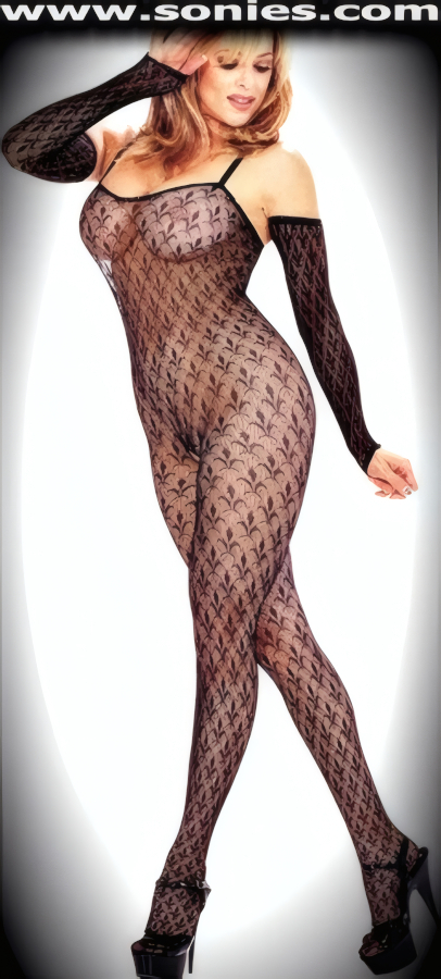 Bring Him to His Knees when You Step Out in this Magnificent Seamless Fleur De Lis Stretch Lace Bodystocking with Soft Elasticized Spaghetti Shoulder Straps and Convenience Open Crotch that leaves you Uncovered and Free. Complete with Matching Pull-On Sleeves to add a tad more elegance. Made from durable, run-resistant nylon (100% Nylon). Can be worn under most outfits, skirts, dresses, shorts, trousers and looks fabulous with stilettos.   Style: J1BS45H