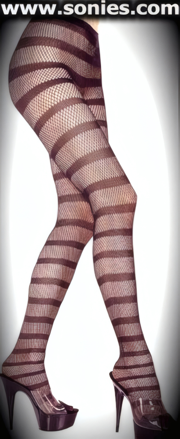 For the Adventures and Daring, Leg Sleeking Seamless Horizontal Hannah Striped Contrasting Fishnet Pantyhose. None visible crotch to waist seam and sandal foot finally. Elasticized waistband can be positioned low or high on the hips. Adds a fresh new look to your wardrobe. Conforms to your curves for a sleek comfortable fit. This style is suitable for Eveningwear, Daywear, Special Occasions and Club Wear (100% Nylon, exclusive of trim. Hand wash cold and drip dry. Do not bleach).   Style: J31