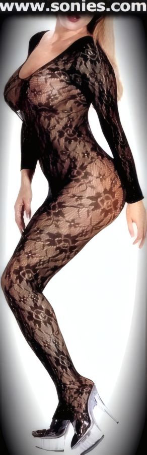 Get grown-up glamor in this so sexy Delfina long sleeve stretch Latin floral lace bodystocking. Crafted with a low plunging neckline, plus a convenience open crotch that leaves you uncovered and free. Made from durable, run-resistant nylon (100% Nylon, exclusive of trim. Hand wash cold and drip dry. Do not bleach). This versatile bodystocking adores tracing the shape of your body and can be worn under most outfits, skirts, dresses, shorts, trousers and looks fabulous with stilettos and gloves.   Style: J5BS17H