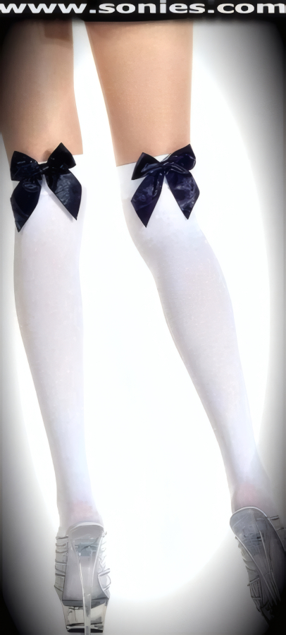 Call for some Attention from Your Audience when You Step Out In These Fabulous Wivere Opaque Over the Knee High Stockings with Dramatic Large Satin Bow Accent Detail Finally. Want the look of opaque tights from just above the knee down? Then just slip into these fabulous Nylon opaque over the knee highs (100% Nylon). An excellent alternative to basic sheer knee-highs, these opaque hosiery pair well with long skirts, miniskirts and trousers.   Style: K747-BOW