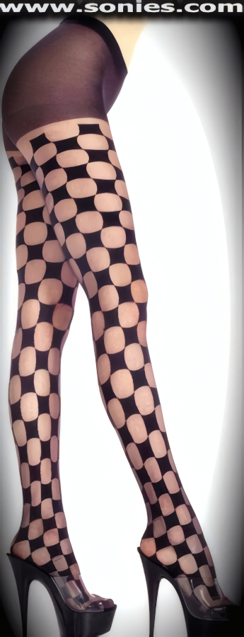 Things will definitely heat up in these magnificent cabaret sheer and opaque checker design tights. Single seam design and reinforced toe finally. Made from durable, run-resistant nylon (100% Nylon, exclusive of trim. Hand wash cold and drip dry. Do not bleach). These tights are designed without a reinforced panty and no lined gusset, which makes this garment more comfy. Elasticized waistband can be positioned low or high on the hips. Adds a fresh new look to your wardrobe. Conforms to your curves for a sleek comfortable fit. This style is perfect for stage, life style events, pride week, monthly play parties, fetish events, adult alternative lifestyle gatherings, bachelor parties, club wear, nightclubs, dance clubs and gentleman's clubs.   Style: P-14