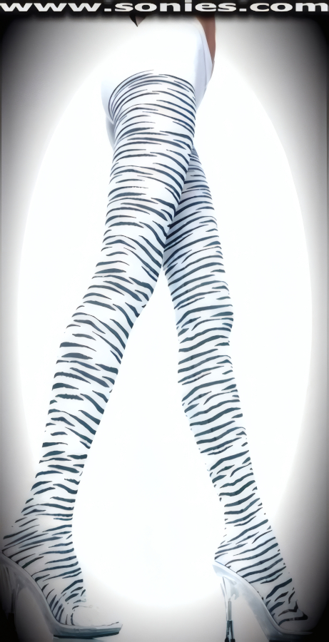 You'll cause a commotion in these fashion zebra print tights with single seam and sandal foot detail finish. Made from durable, run-resistant nylon (60% Poly, 40% Nylon). These tights are designed without a reinforced panty and no lined gusset, which makes this garment more comfy. Elasticized waistband can be positioned low or high on the hips. Adds a fresh new look to your wardrobe. Conforms to your curves for a sleek comfortable fit. This style is suitable for evening wear, day wear, special occasions and club wear.   Style: P-46