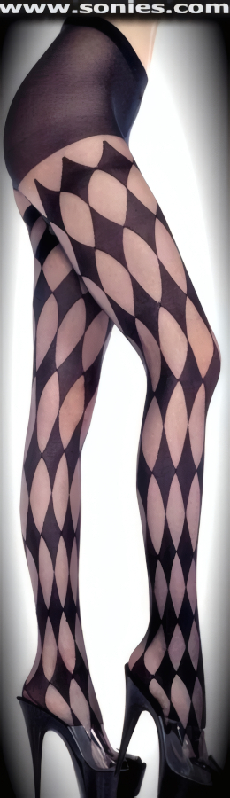 Cunningly Distracting Opaque and Sheer Tertiary Diamond Design Pantyhose. Single seam with reinforced toe finally. Adds a fresh new look to your wardrobe. Conforms to your curves for a sleek comfortable fit. This style is suitable for Eveningwear, Daywear, Special Occasions and Club Wear (100% Nylon, exclusive of trim. Hand wash cold and drip dry. Do not bleach).   Style: P33