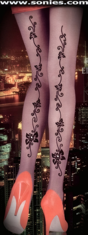 Stand Out from The Crowd in this Elegant Sheer Floral Design Back Seam Pantyhose with Rhine Stone Detail Finally. Single Seam and Reinforced Toe. Silky Smooth and Shapely Fit to Embrace Every Curve (100% Nylon).   Style: P3350Q