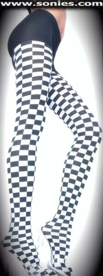 Outrageously Funky in these Mediterranean opaque checker board fashion tights with single seam and sandal foot detail finish. Made from durable, run-resistant nylon (100% Nylon). These tights are designed without a reinforced panty and no lined gusset, which makes this garment more comfy. Elasticized waistband can be positioned low or high on the hips. Adds a fresh new look to your wardrobe. Conforms to your curves for a sleek comfortable fit. This style is suitable for evening wear, day wear, special occasions and club wear.   Style: P6