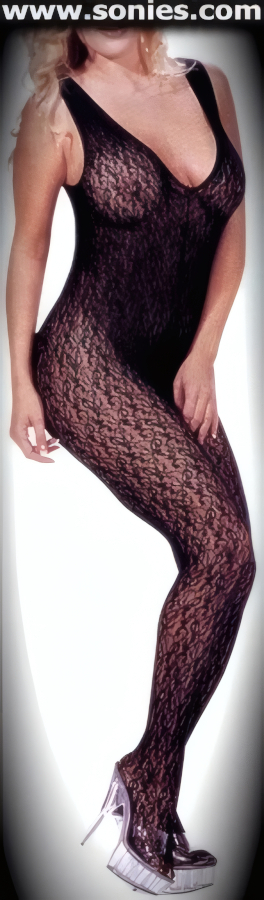 Nothing to hide and why should you when your wearing this exceptional Ernesta tantalizingly sheer tank style stretch floral lace bodystocking. Crafted with a low scoop back and front neckline, plus a convenience open crotch that leaves you uncovered and free. Made from durable, run-resistant nylon (100% Nylon, exclusive of trim. Hand wash cold and drip dry. Do not bleach). Can be worn under most outfits, skirts, dresses, shorts, trousers and looks fabulous with stilettos and gloves.   Style: R2BS4H