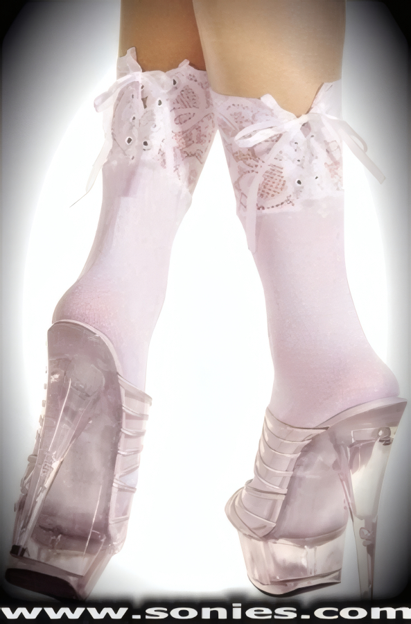Be ill-behaved in these astounding Parnassus fashion opaque anklets with stretch floral lace top band and adjustable bi-directional satin lace-up back detail finish (100% Nylon, exclusive of trim. Hand wash cold and drip dry. Do not bleach). May be worn with stiletto heel shoes to create a phenomenal look. This style is perfect for stage, life style events, pride week, monthly play parties, fetish events, adult alternative lifestyle gatherings, bachelor parties, club wear, nightclubs, dance clubs and gentleman's clubs.   Style: SH447U