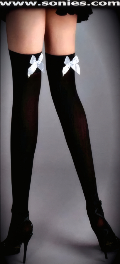 You're in no doubt to Make His Pulse Race or Stop in these Tantalizing Oedipus Fashion Opaque Thigh High Stockings with Large Satin Bow Accent Detail Finally. These cutting-edge opaque hold-up thigh high stockings have a sandal foot finish and are sure to make every woman feel lascivious. They have an elasticized top band, which keeps them up reasonably well (100% Nylon). Can be worn in conjunction with your favorite garter belt. This style is suitable for evening wear, day wear, special occasions and club wear.