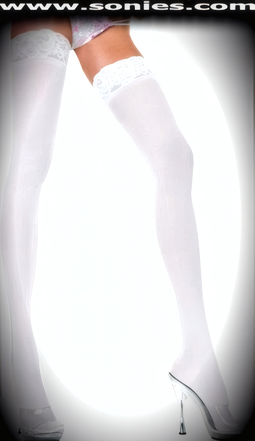 Bring Him to His Knees when You Step Out in these Plus Size Rasalas Opaque Thigh High Stockings. These chic opaque hold-up thigh high stockings have a sandal foot finish and are sure to make every woman feel glamorous. They have a marvelous 3-inch wide elasticized floral lace top band, which keeps them up reasonably well (100% Nylon, exclusive of trim. Hand wash cold and drip dry. Do not bleach). Can be worn in conjunction with your favorite garter belt. This style is suitable for Eveningwear, Daywear, Special Occasions and Club Wear.   Style: T747LWQ