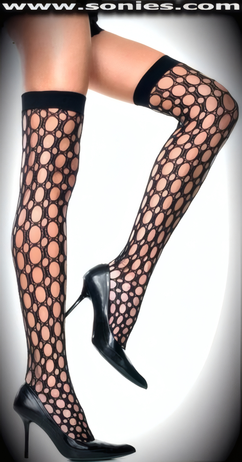 Sensuality is an Eventuality in these Goddess of Love and Beauty Inspired Open Weave Design Thigh High Stockings. These chic fishnet hold-up thigh high stockings are sure to make every woman feel glamorous. These have an elasticized top band, which keeps them up reasonably well (100% Nylon). Can be worn in conjunction with your favorite garter belt. This style is suitable for Eveningwear, Daywear, Special Occasions and Club Wear.   Style: T9014